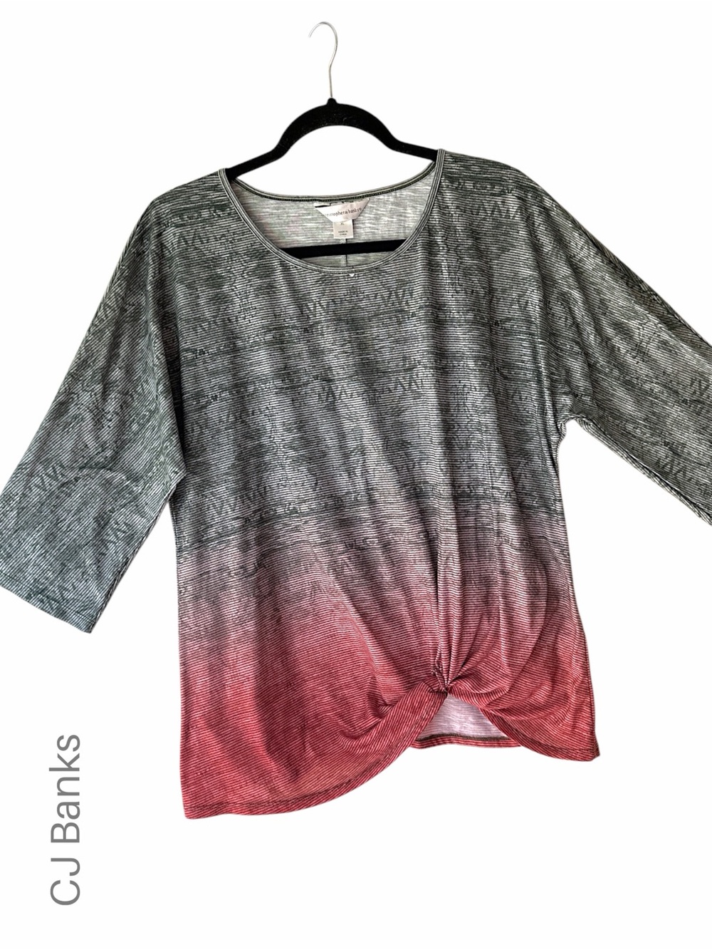 NWOT TWIST FRONT OMBRÉ TUNIC TOP 3/4 SLEEVES GREEN & RUST